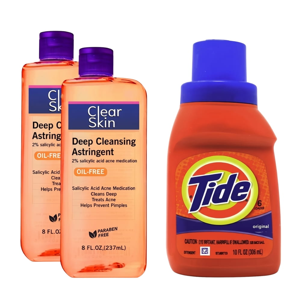 clear skin astringent & tide liquid detergent wash pack (5 to 8 washes)